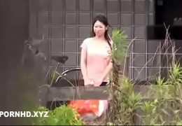 Japanese housewife fucked outside the house husband is inside