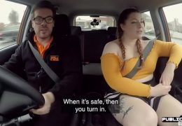 Chubby english bird publicly riding instructor
